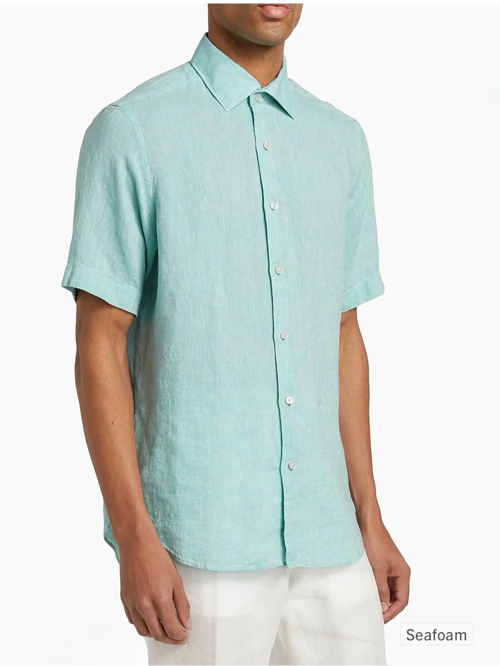 Saks Fifth Avenue COLLECTION Linen Button-Front Shirt Seafoam Size L